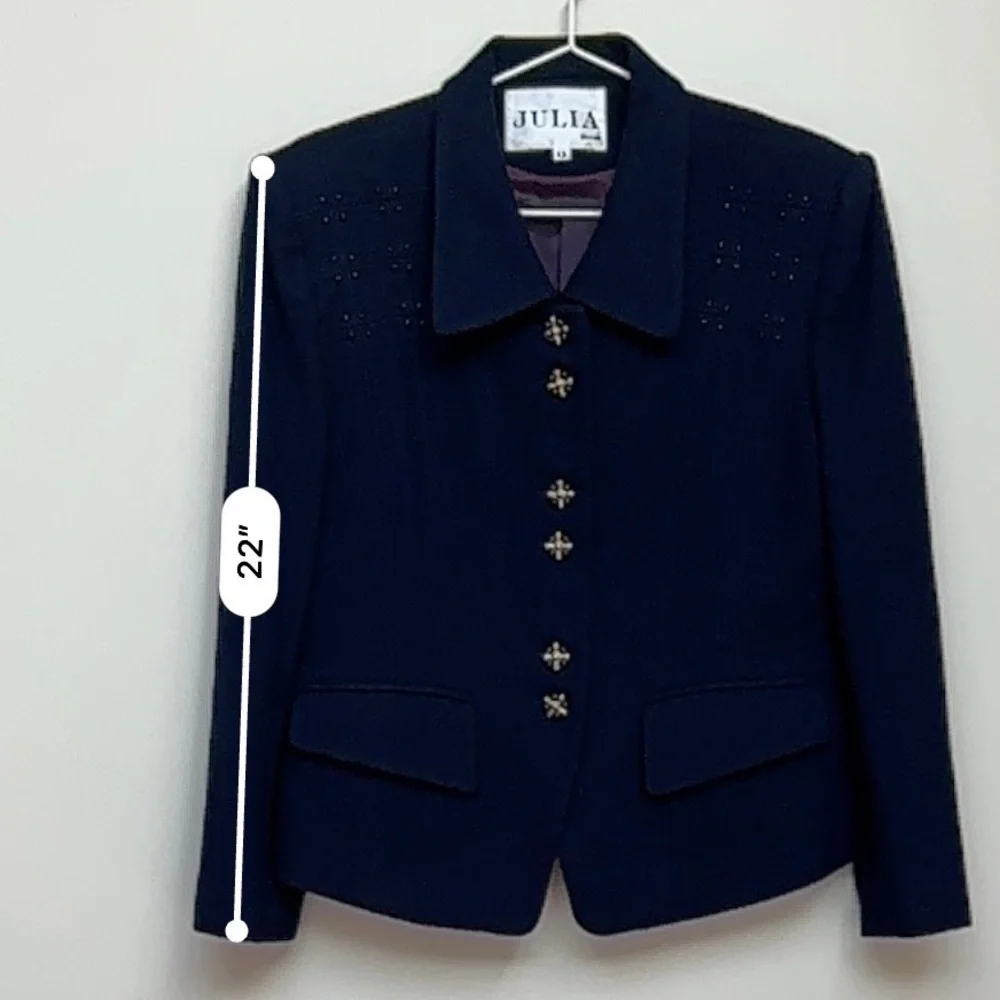 Julia Design Navy Wool Rayon Blend Blazer - Size 11 - Timeless‎ Sophistication